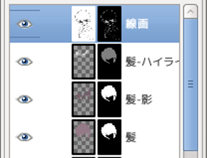 GIMP 髪の毛彩色レイヤー