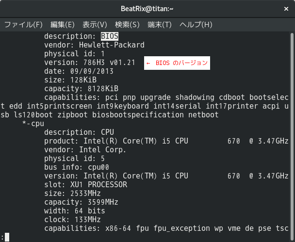 BIOS のバージョン取得