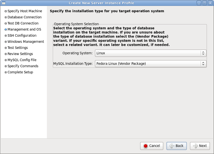 MySQL Workbench サーバーインスタンス追加 OS選択