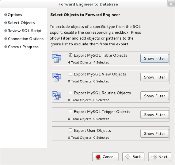 MySQL Workbench Forward 作成項目決定